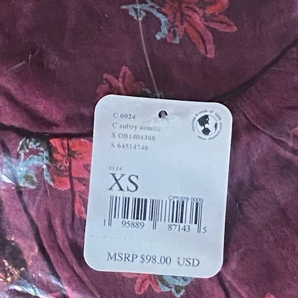 Free People XS Tie Closure Ruffle Amanda Floral Top Blouse - NWT - Picture 6 of 7